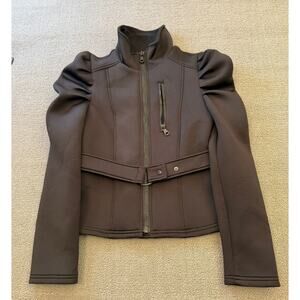 ZARA Size Small Women's Black Puff Sleeve Belted Full Zip Jacket Coat